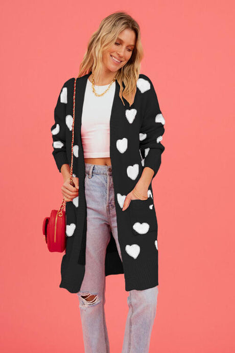 Heart Graphic Open Front Cardigan with Pockets king-general-store-5710.myshopify.com