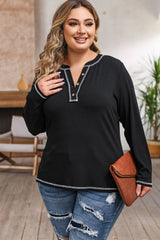 Plus Size Notched Neck Long Sleeve T-Shirt king-general-store-5710.myshopify.com