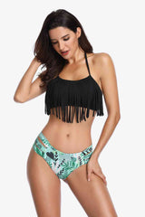 Two-Tone Fringe Trim Tied Bikini Set king-general-store-5710.myshopify.com