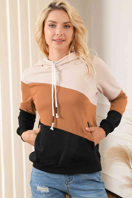 Color Block Drawstring Hoodie with Pockets king-general-store-5710.myshopify.com