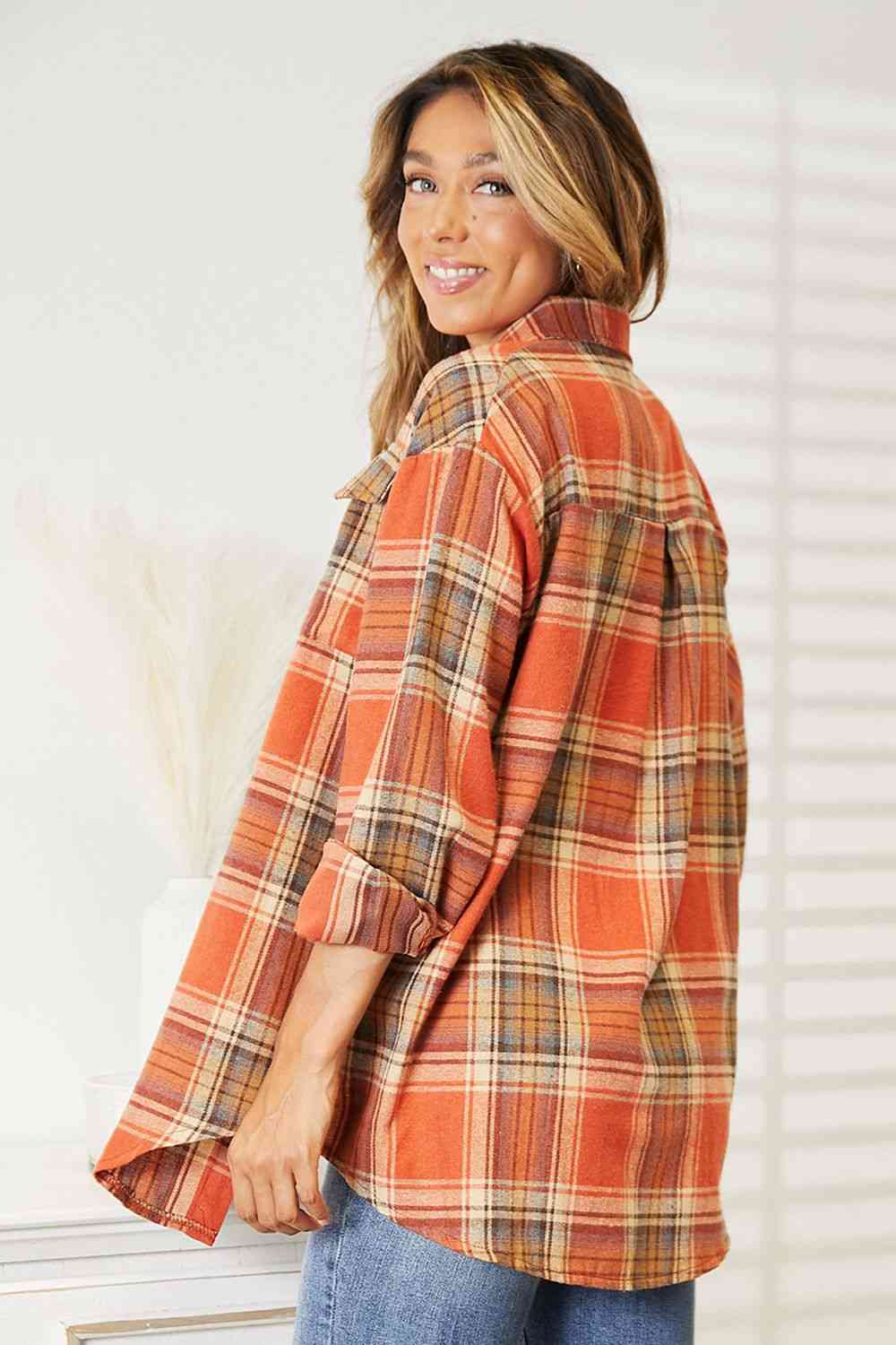 Double Take Plaid Dropped Shoulder Shirt king-general-store-5710.myshopify.com