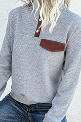 Contrast Ribbed Quarter-Snap Sweatshirt king-general-store-5710.myshopify.com