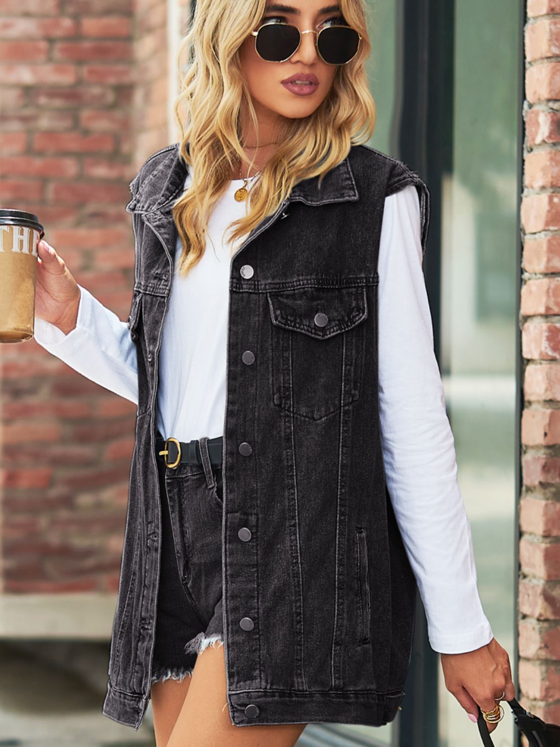 Collared Neck Sleeveless Denim Top with Pockets king-general-store-5710.myshopify.com