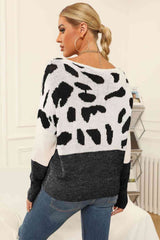 Full Size Two-Tone Boat Neck Sweater king-general-store-5710.myshopify.com