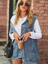 Collared Neck Sleeveless Denim Top with Pockets king-general-store-5710.myshopify.com