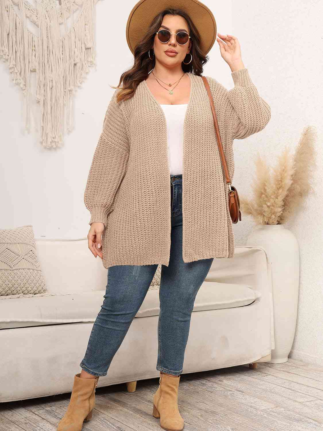 Plus Size Open Front Dropped Shoulder Knit Cardigan king-general-store-5710.myshopify.com