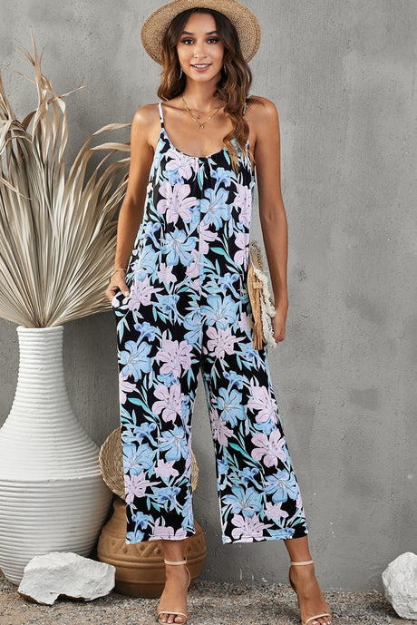 Botanical Print Spaghetti Strap Cropped Jumpsuit king-general-store-5710.myshopify.com