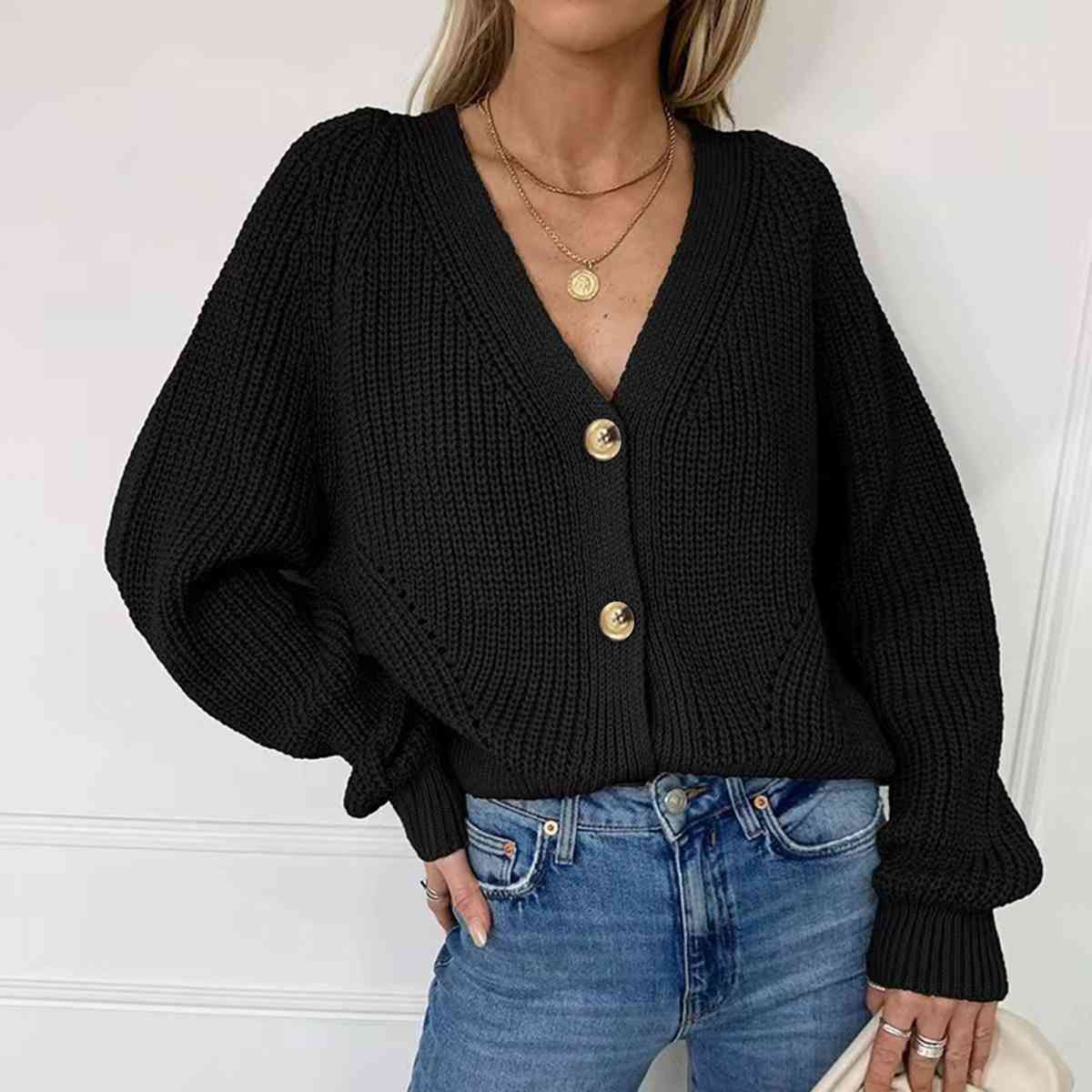 Button Up V-Neck Long Sleeve Cardigan king-general-store-5710.myshopify.com