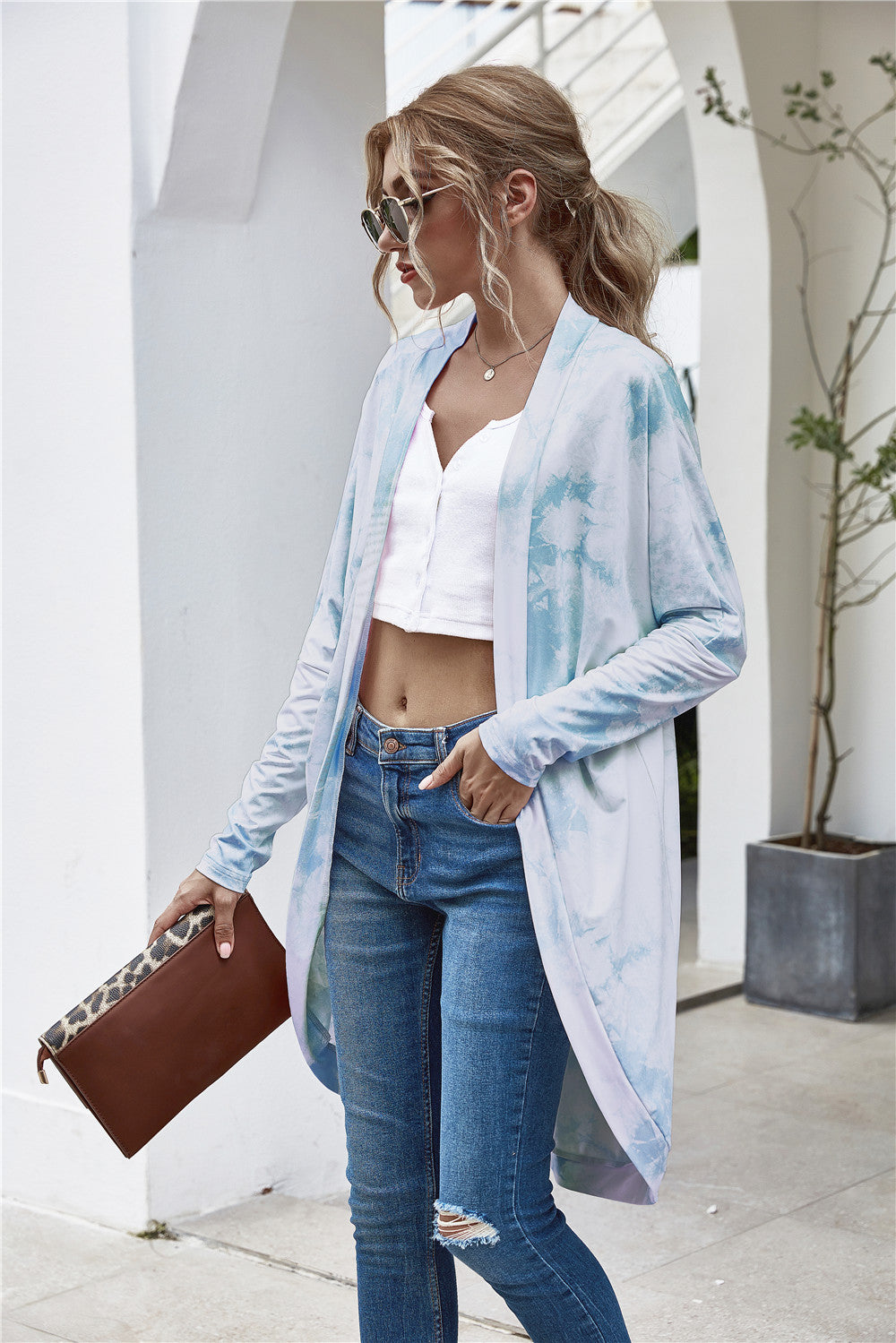 Tie-Dye Open Front Longline Cardigan king-general-store-5710.myshopify.com