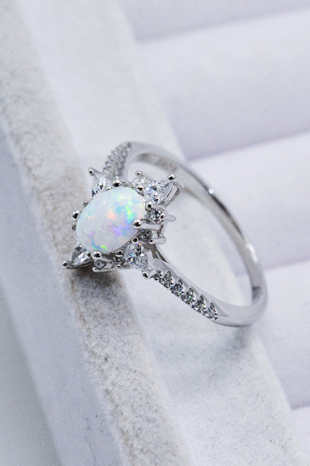 Platinum-Plated Opal and Zircon Ring king-general-store-5710.myshopify.com