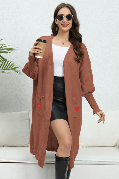 Lantern Sleeve Open Front Pocketed Cardigan king-general-store-5710.myshopify.com