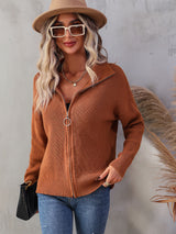 Rib-Knit Zip Up Collared Cardigan king-general-store-5710.myshopify.com