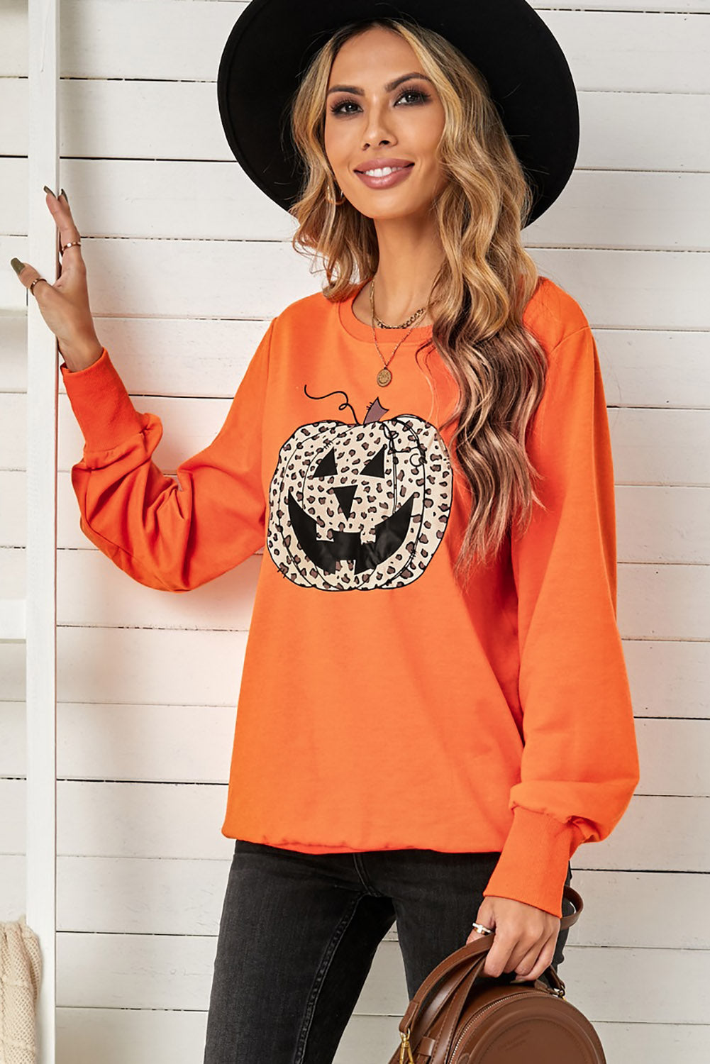 Leopard Jack-O-Lantern Sweatshirt king-general-store-5710.myshopify.com