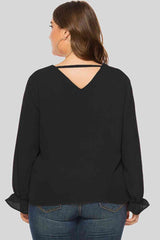 Plus Size Cutout Flounce Sleeve Blouse king-general-store-5710.myshopify.com