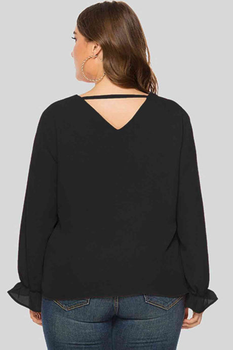 Plus Size Cutout Flounce Sleeve Blouse king-general-store-5710.myshopify.com