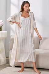 Striped Flounce Sleeve Open Front Robe and Cami Dress Set king-general-store-5710.myshopify.com