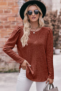 Round Neck Puff Sleeve Ribbed Top king-general-store-5710.myshopify.com