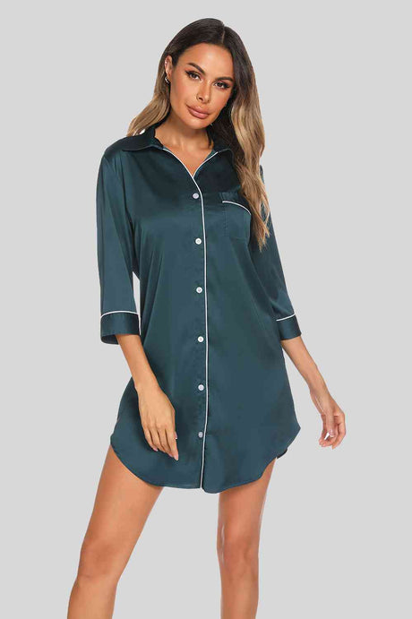 Button Up Collared Neck Night Dress with Pocket king-general-store-5710.myshopify.com