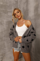 Dropped Shoulder Polka Dot Cardigan king-general-store-5710.myshopify.com