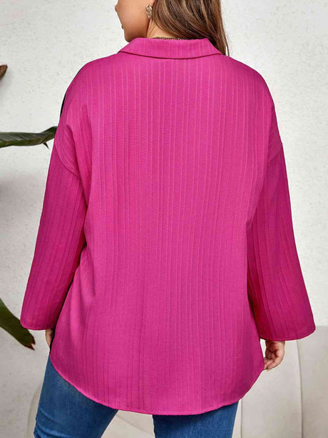 Plus Size Contrast Color Roll-Tap Sleeve Shirt king-general-store-5710.myshopify.com