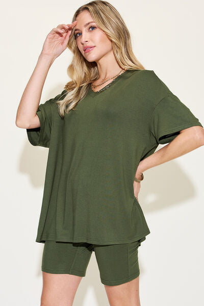 Basic Bae Full Size V-Neck Drop Shoulder Short Sleeve T-Shirt and Shorts Set king-general-store-5710.myshopify.com