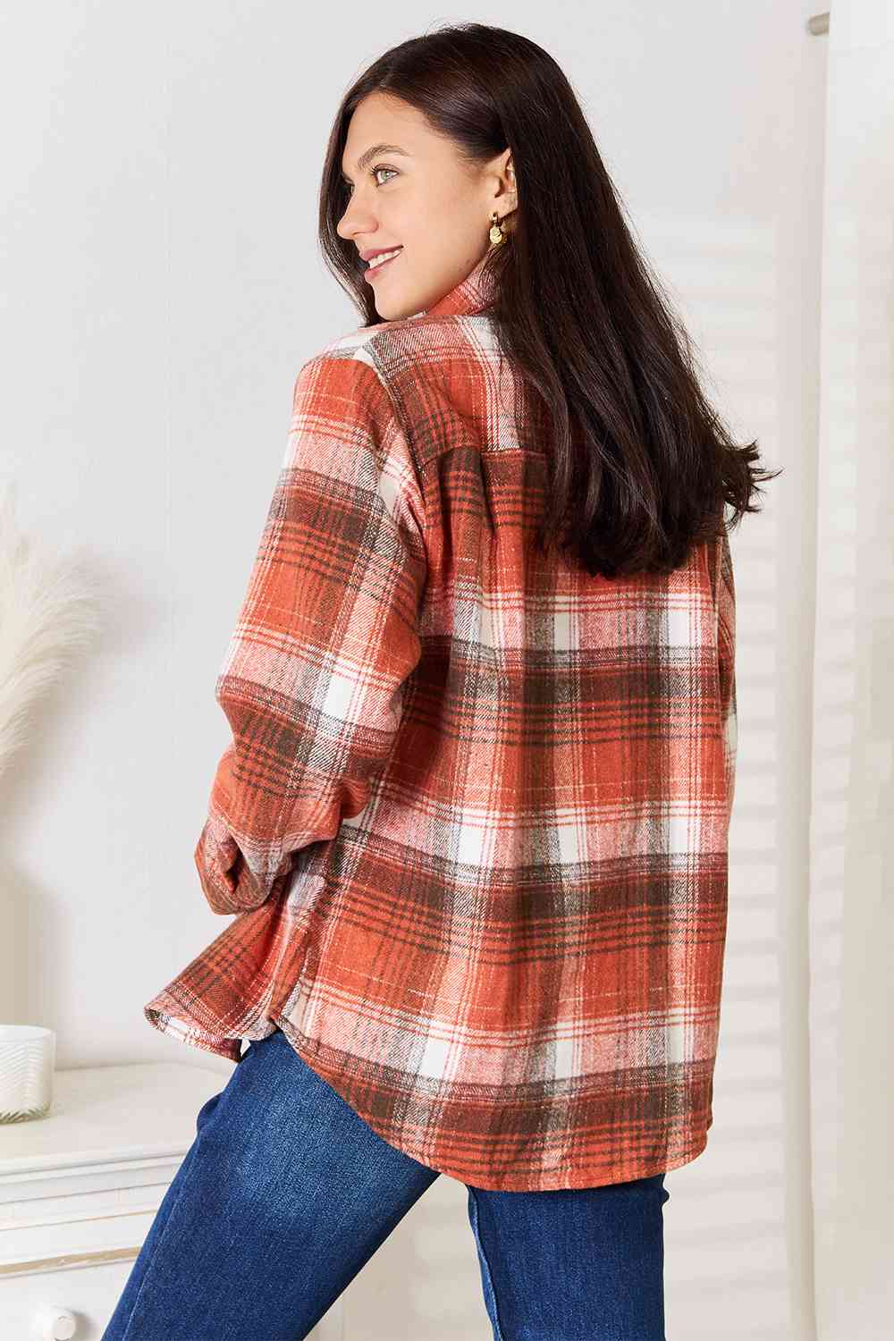 Double Take Plaid Collared Neck Long Sleeve Shirt king-general-store-5710.myshopify.com