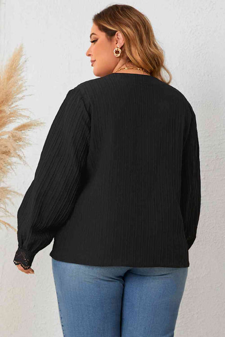 Plus Size Notched Neck Lace Detail Blouse king-general-store-5710.myshopify.com