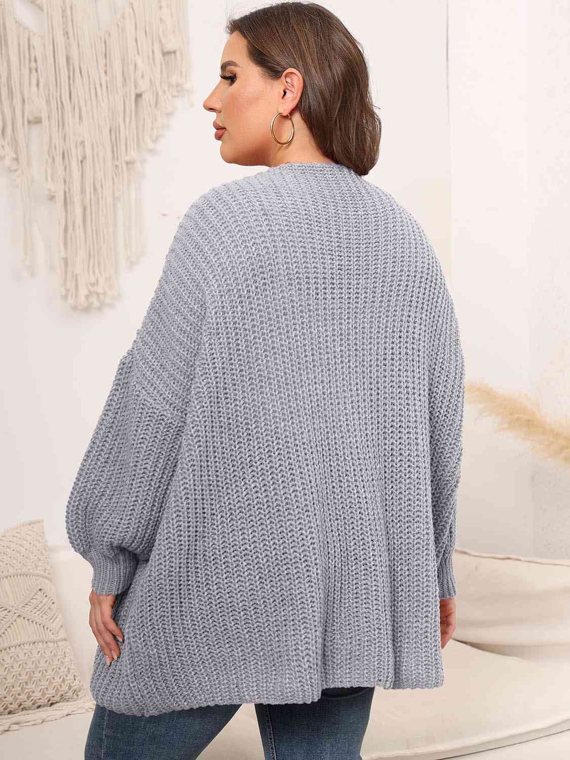 Plus Size Open Front Dropped Shoulder Knit Cardigan king-general-store-5710.myshopify.com