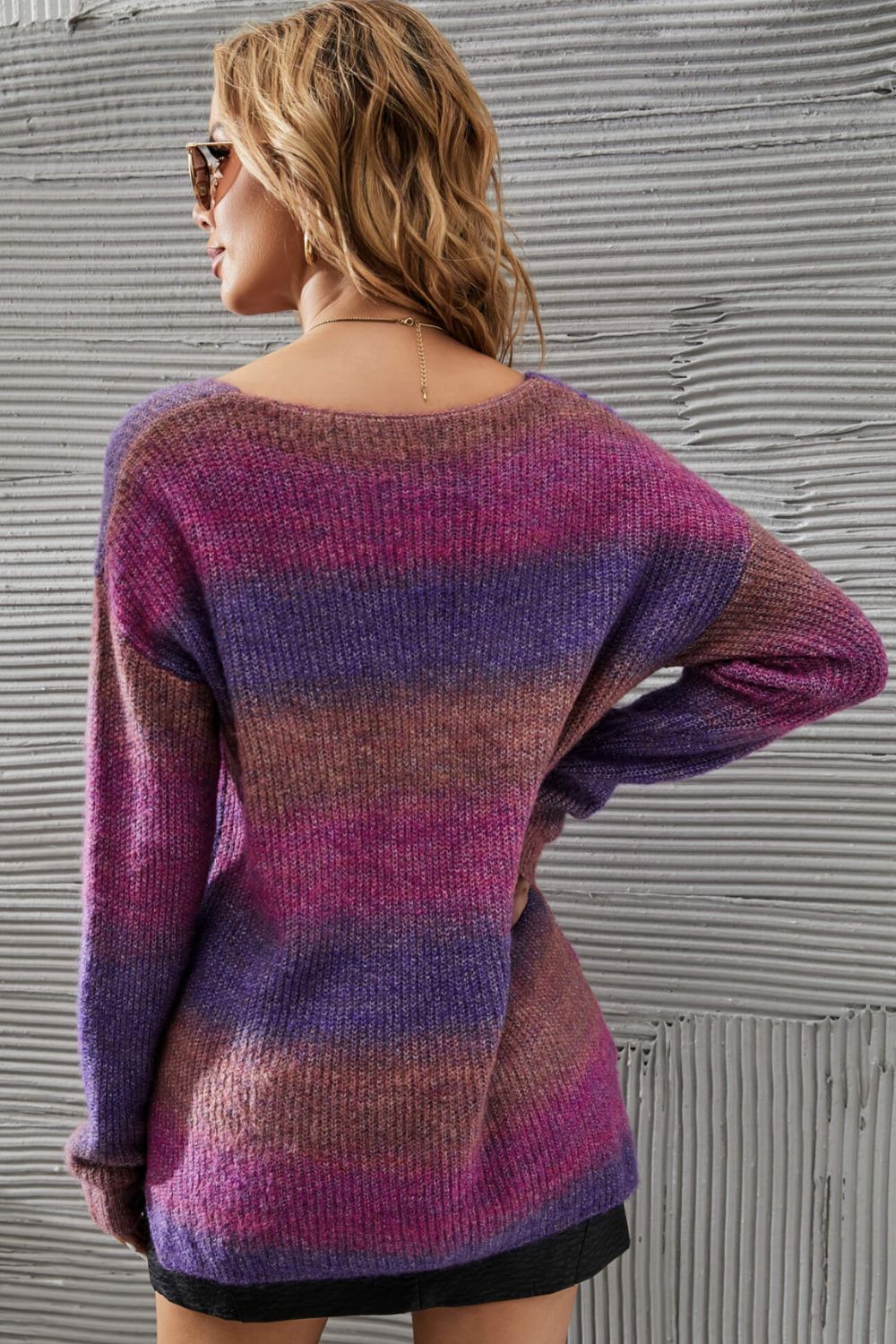 Multicolored Rib-Knit V-Neck Knit Pullover king-general-store-5710.myshopify.com