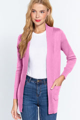 ACTIVE BASIC Ribbed Trim Open Front Cardigan king-general-store-5710.myshopify.com