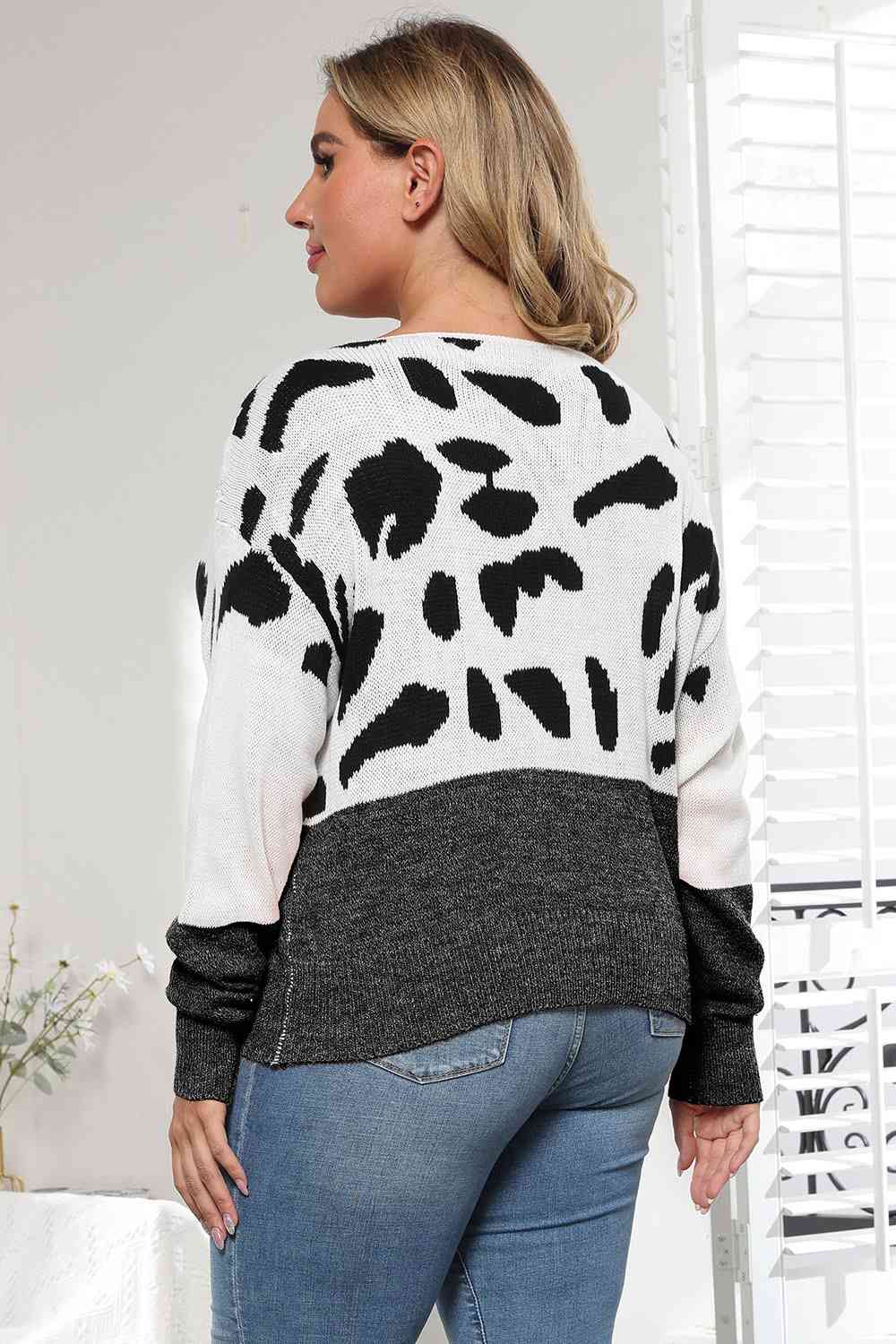 Plus Size Leopard Round Neck Long Sleeve Sweater king-general-store-5710.myshopify.com