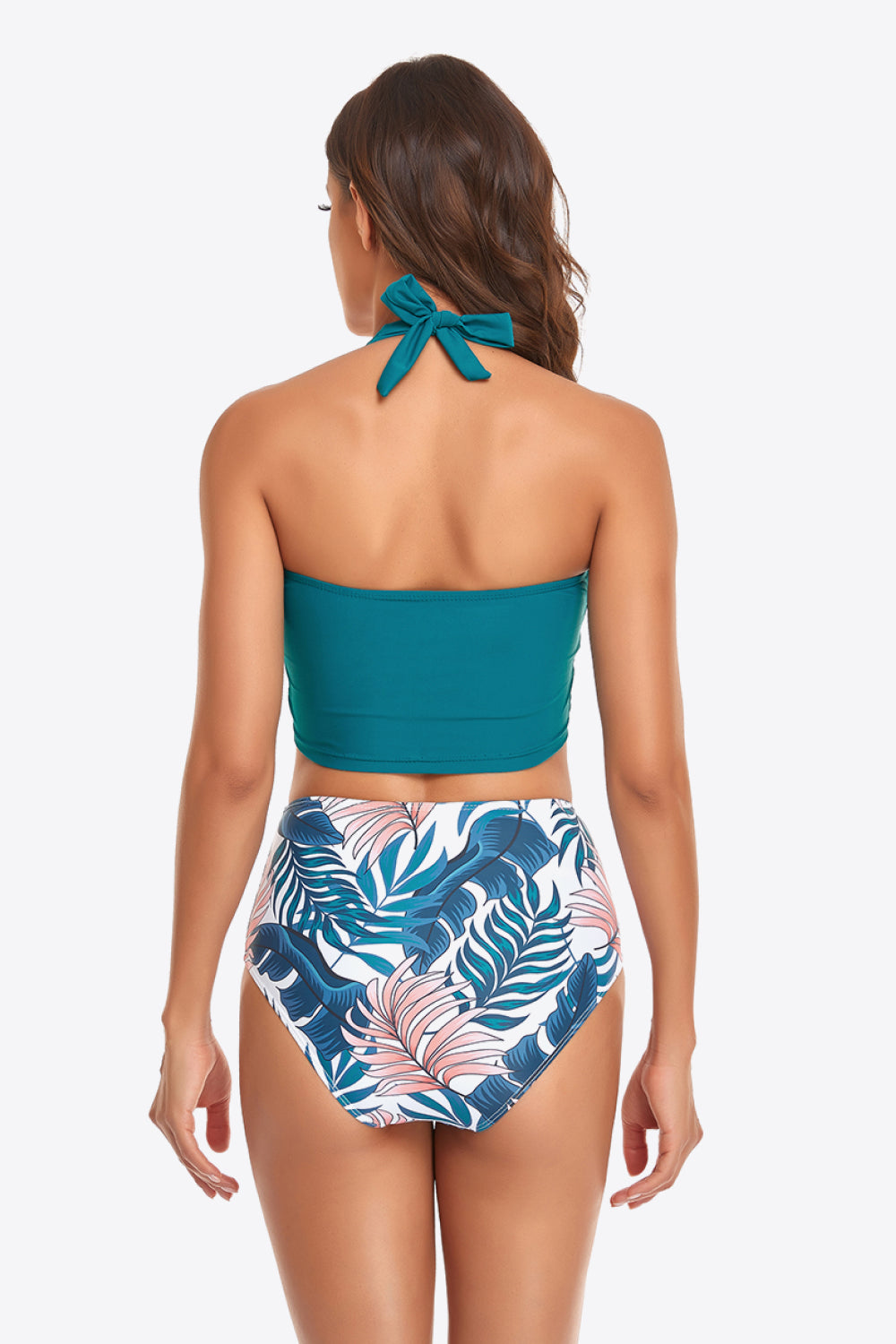 Botanical Print Halter Neck Drawstring Detail Bikini Set king-general-store-5710.myshopify.com