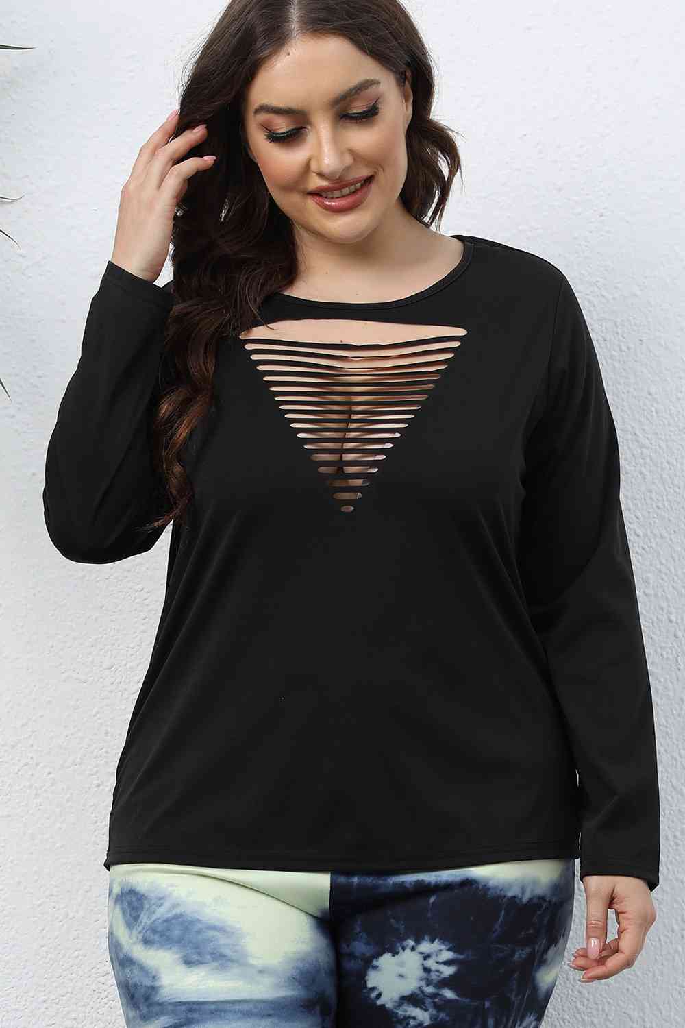 Plus Size Cutout Front Long Sleeve T-Shirt king-general-store-5710.myshopify.com