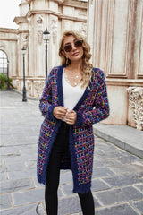 Multicolored Ribbed Trim Open Front Cardigan with Pockets king-general-store-5710.myshopify.com