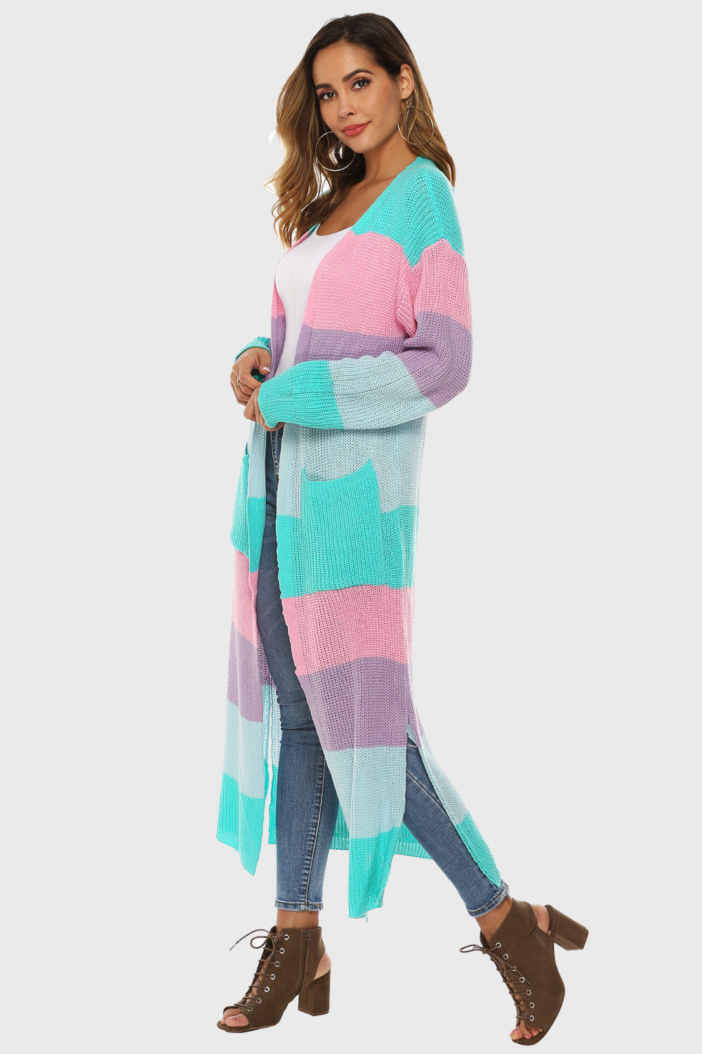 Color Block Long Sleeve Pocketed Cardigan king-general-store-5710.myshopify.com