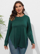 Plus Size Round Neck Long Sleeve Slit T-Shirt king-general-store-5710.myshopify.com