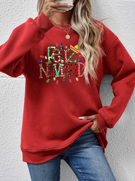 FELIZ NAVIDAD Round Neck Drop Shoulder Sweatshirt king-general-store-5710.myshopify.com