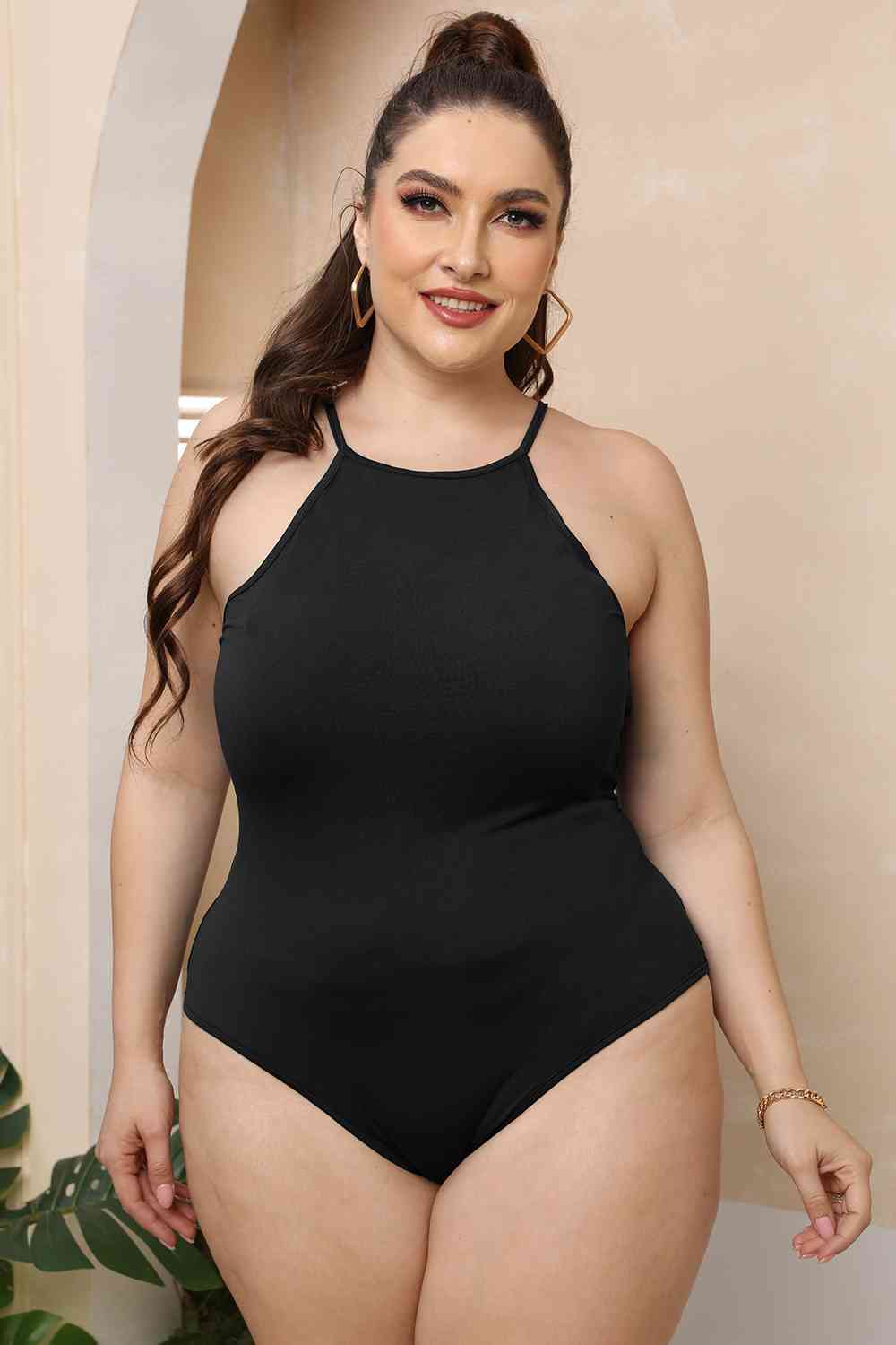 Plus Size Halter Neck Spaghetti Strap Bodysuit king-general-store-5710.myshopify.com