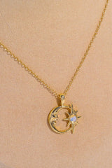 Copper 14K Gold Pleated Moon & Star Shape Pendant Necklace king-general-store-5710.myshopify.com