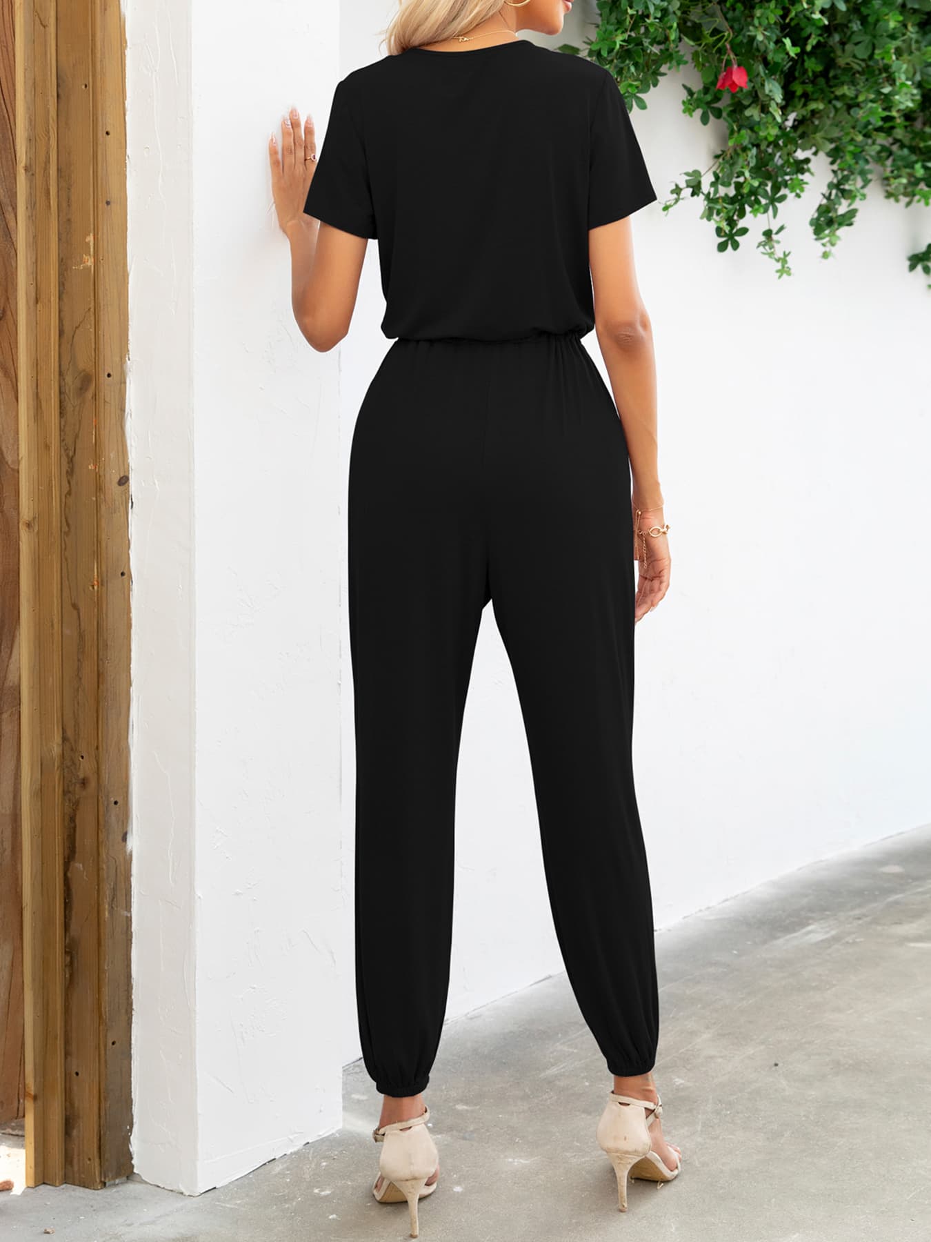 Short Sleeve V-Neck Jumpsuit with Pockets king-general-store-5710.myshopify.com