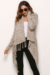 One-Button Tassel Tie Asymmetrical Hem Cardigan king-general-store-5710.myshopify.com