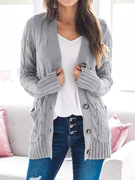 Cable-Knit Buttoned Cardigan with Pockets king-general-store-5710.myshopify.com