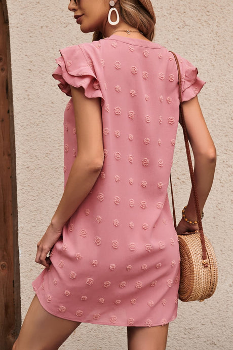 Swiss Dot Notched Neck Flutter Sleeve Dress king-general-store-5710.myshopify.com