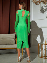 Cold-Shoulder Mesh Sleeve Slit Back Bodycon Dress king-general-store-5710.myshopify.com