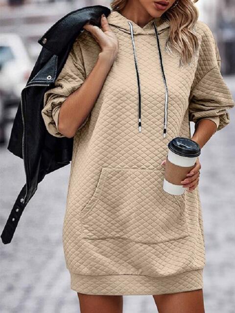 Textured Drawstring Tunic Hoodie king-general-store-5710.myshopify.com