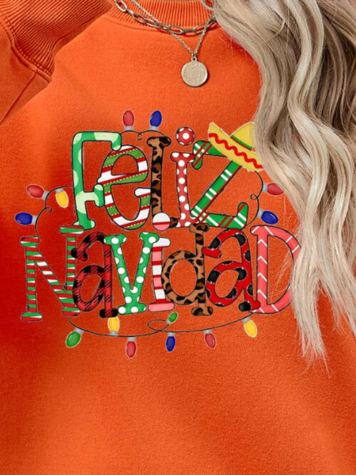 FELIZ NAVIDAD Round Neck Drop Shoulder Sweatshirt king-general-store-5710.myshopify.com