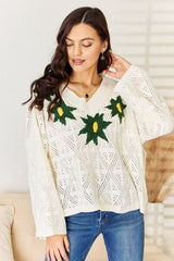 POL Floral Embroidered Pattern V-Neck Sweater king-general-store-5710.myshopify.com