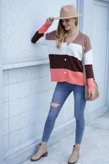 Color Block V-Neck Button Down Cardigan king-general-store-5710.myshopify.com