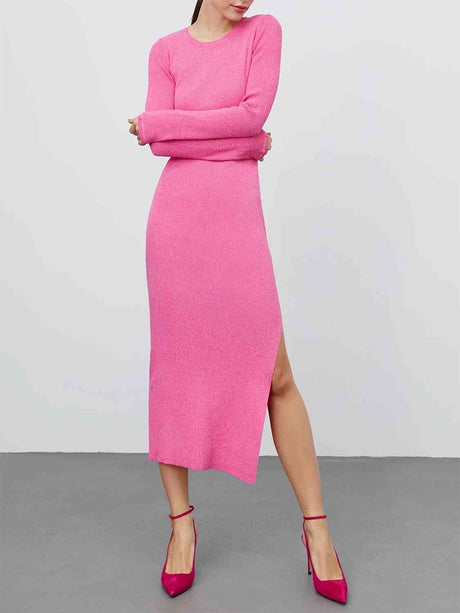 Round Neck Slit Sweater Dress king-general-store-5710.myshopify.com