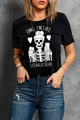 Halloween Skeleton Graphic Round Neck Tee king-general-store-5710.myshopify.com